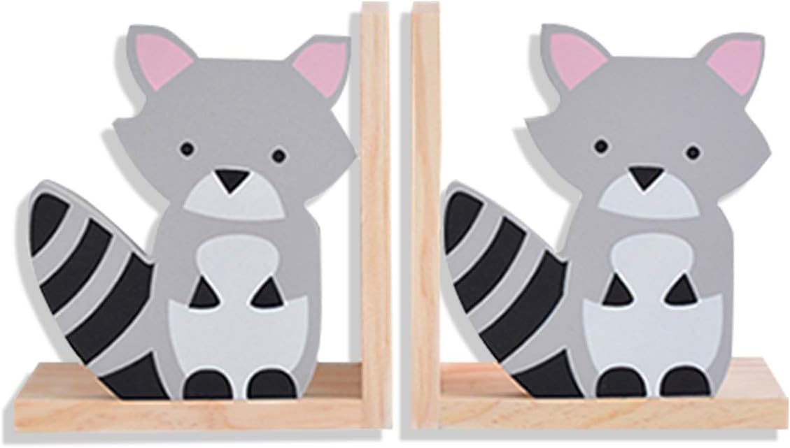 Nacnic Christmas Raccoon Bookends – Set of Two Wooden Book Holders with Santa Hats. Nordic Children's Room Decoration