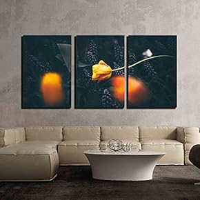 3 Piece Canvas Wall Art - Focusing on The Yellow Flower - Modern Home Art Stretched and Framed Ready to Hang - 16"x24"x3 Panels