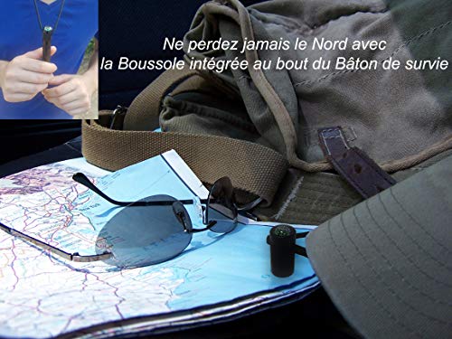 Titaneo Kit De Survie Tactique 8 En 1 : Pierre A Feu +kit De Peche +boussole +paracorde +sifflet De Signalisation +décapsuleur +brise Vitre + Pour Camping/randonnée/alpinisme/foret/survivalisme