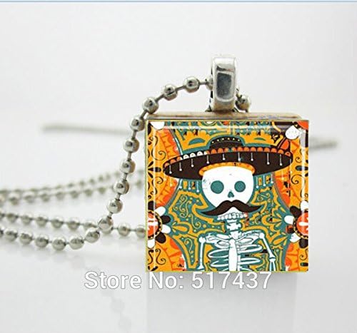 Pretty Lee Sugar Skull Necklace Sugar Skull With Mustache Mexican Day Of The Dead Jewelry Scrabble Tile Pendant Scrabble Jewery