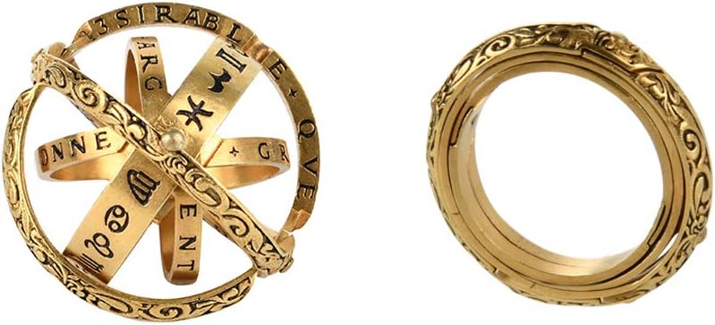 Yeechang Hand Made 16th Century Armillary Sphere Ring That unfolds into an Astronomical Sphere Astronomical Ball Ring for Men and Women