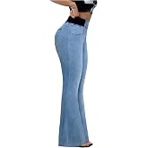 GORGLITTER Women's Stretchy Jeans Bell Bottom High Waisted Leggings Pants | Flare Jeans Leggings, Wide Leg, Tummy Control Pants Trousers, Western Cowgirl Outfits, Business Work