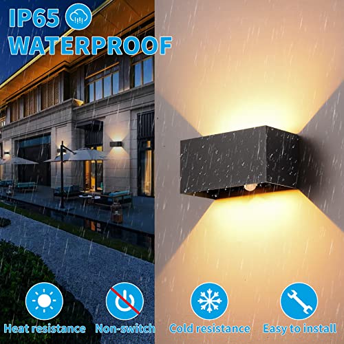 LED Wall Light Indoor/Outdoor with Motion Sensor, 24 W Wall Lamp, IP 65 Waterproof Outdoor Wall Light, 3000 K Warm White Wall Lighting, Modern Outdoor Light with Up Down Adjustable Beam Angle, Black