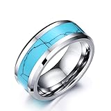 King Will NATURE Men Women Tungsten Carbide Ring Blue Turquoise Inlay Polish Beveled Edge Wedding Band