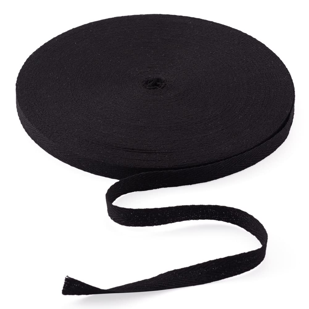 Craftdady 50Yards 10mm Cotton Twill Tape Soft Bias Binding Tape Ribbon 3/8'' Herringbone Webbing Tape Bunting Tape for DIY Craft Making, Black