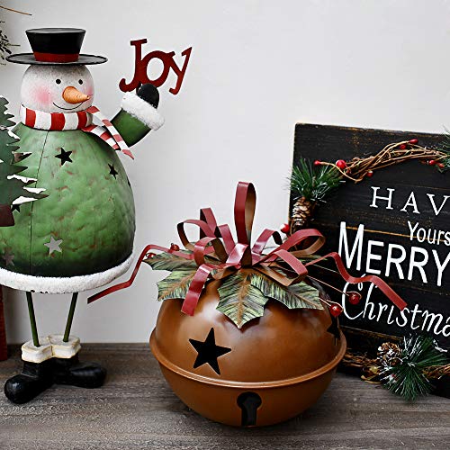 Large Christmas Jingle Bell Decoration Set of 3, Rustic Red Jingle Bell Hanging Christmas Tree Bell Ornament Metal Star Cutout Xmas Holiday Decor, Party and Festival Decoration (Bell Set)