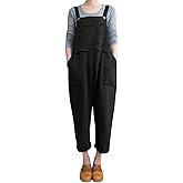 Gihuo Women Linen Overalls Jumpsuits Loose Fit Baggy Bib Rompers Casual Summer Outfits Trendy 2025​​