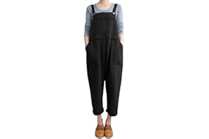 Gihuo Women Linen Overalls Jumpsuits Loose Fit Baggy Bib Rompers Casual Summer Outfits Trendy 2025​​