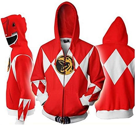 TOOSD Men's Hoodies,Classic Power Rangers 3D Digital Print Zipper Hooded Outdoor Casual Jacket-M-XXXXXL