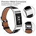 iGK Leather Replacement Bands Compatible for Fitbit Charge 2, Genuine Leather wristbands New Black with Metal Connectors