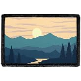 Sunrise On The Mountains Hook &amp; Loop Patch - 2x3 in - Pull Patch | Removable embroidered morale Patch, merrow edge border, low profile, polyester, washable, hook-backed, for hats, jeans, vests