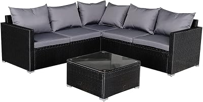 Panana 5 Seater Rattan Corner Sofa Set with Coffee Table and Cover