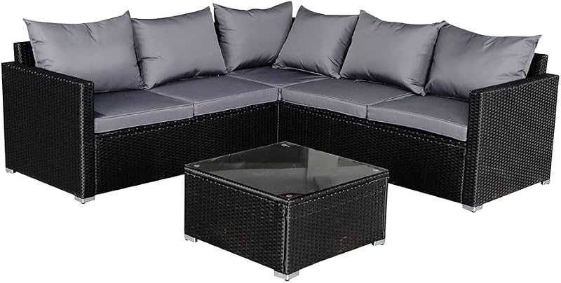 Panana 5 Seater Rattan Corner Sofa Set with Coffee Table and Cover
