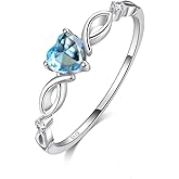 Angol 925 Sterling Silver Heart Opal Ring Engagement Promise Ring for Women Mother's Day Jewelry Gift (9, Blue-Silver)