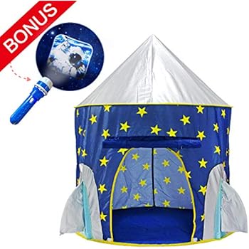 Yoobe Rocket Ship Play Tent - with BOUNS Space Torch Projector Indoor/Outdoor Children Playhouse