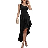 Baosuu Women's One Shoulder Dress Sleeveless Midi Dresses Asymmetric Ruffle Bodycon Cocktail Party Dress