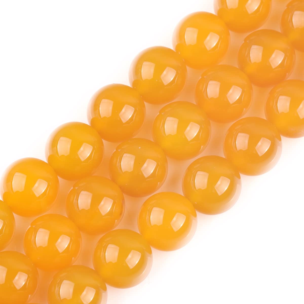 GEM-Inside 14mm Yellow Agate Round Gemstone Semi Precious Loose Beads for Jewellery Making 15''