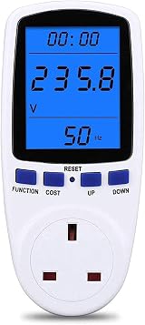 MECHEER Power Meter Plug Energy Monitor with Backlight 180° LCD UK Plug view 1