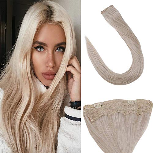 LaaVoo 16 Inch Solid Color Light Blonde Halo Hair Extensions 100% Real West Remy Human Hair Fish Line on Human Hair Invisible Wire Hair Extensions 11" Width 80g Per Pack...