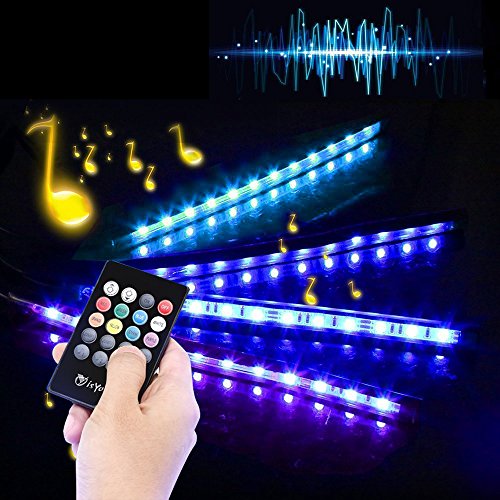 Car LED Strip Light, DLAND Multicolor Music Car Interior Lights with 4pcs 48 LEDS, Music LED Lighting Kit Underdash Lighting Kit with Sound Active Function and Wireless Remote Control. ( USB Port )