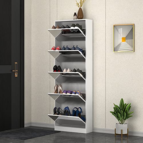 Organizedlife Mirror Shoe Wooden Shoe Organizer with 5 Tier