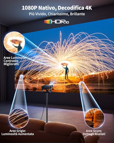 Portable Projector 【Smart TV & 1000+ Live Channels】Mini Projector 4K Smart TV Compatible with Netflix, 330° Rotation, Auto Focus WiFi Bluetooth, 1080P Native, Ceiling Projector Home/Camping
