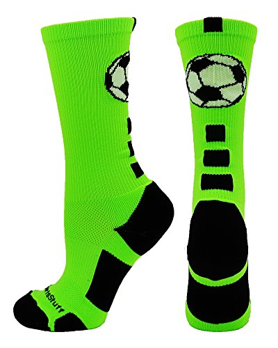 image for MadSportsStuff Soccer Ball Crew Socks (Neon Green/Black, Medium), girl