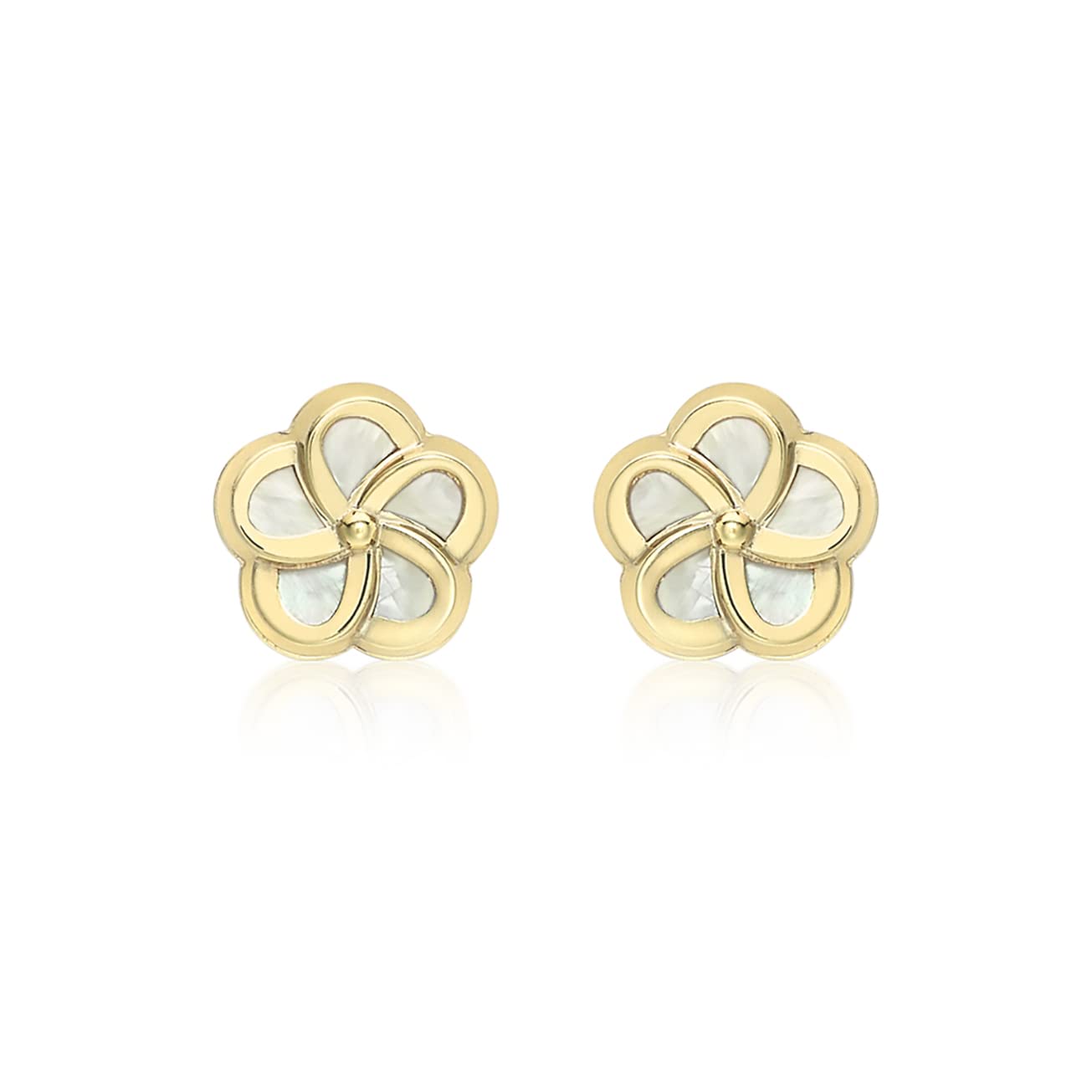CARISSIMA Women's 9 ct Yellow Gold Mother of Pearl 6 mm Flower Stud Earrings