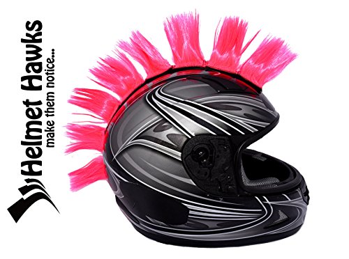 Helmet Hawks Motorcycle, Ski or Snowboard Helmet Mohawk w/Sticky Hook and Loop Fastener Adhesive (8) Hair Patches 2" long x 3" Tall - Fluorescent Hot Pink - Thumbnail 7