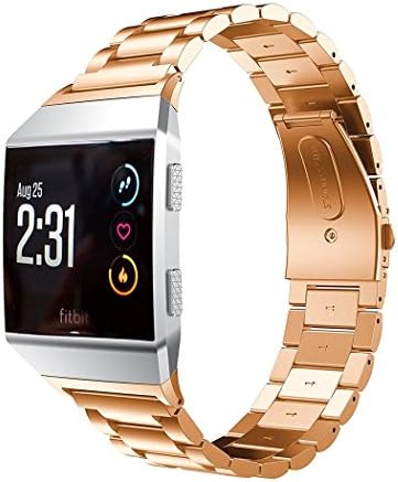 Juvnile Fitbit Ionic Smart Watch Premium Stainless Steel Crystal Rhinestone Wrist Band for Women Men Adjustable Metal Watch Chain Band with Folding Clasp | One Size Fits All Wrists (Rose Gold)
