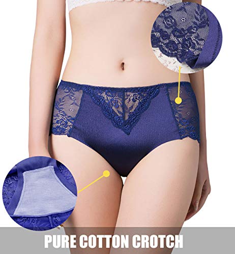Womens Lace Underwear,Soft Seamless Sexy Lace Underwear Briefs Underpants Panties for Women (Black+Blue, X-Large)
