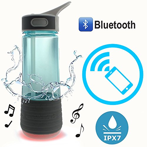 Bluetooth Water Bottle Speaker 3 in 1 Bluetooth Outdoor Speakers & Safety Light Wireless IPX7 Waterproof Rechargeable Stereo Mini Speaker BPA Free