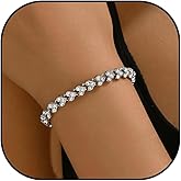 Rhinestone Bracelets for Women Gold Silver Rhinestone Heart Charm Red Black Crystal Non Tarnish Tennis Bracelet Dainty Friendship Link Bracelets Jewelry Bridesmaid Gifts for Birthday