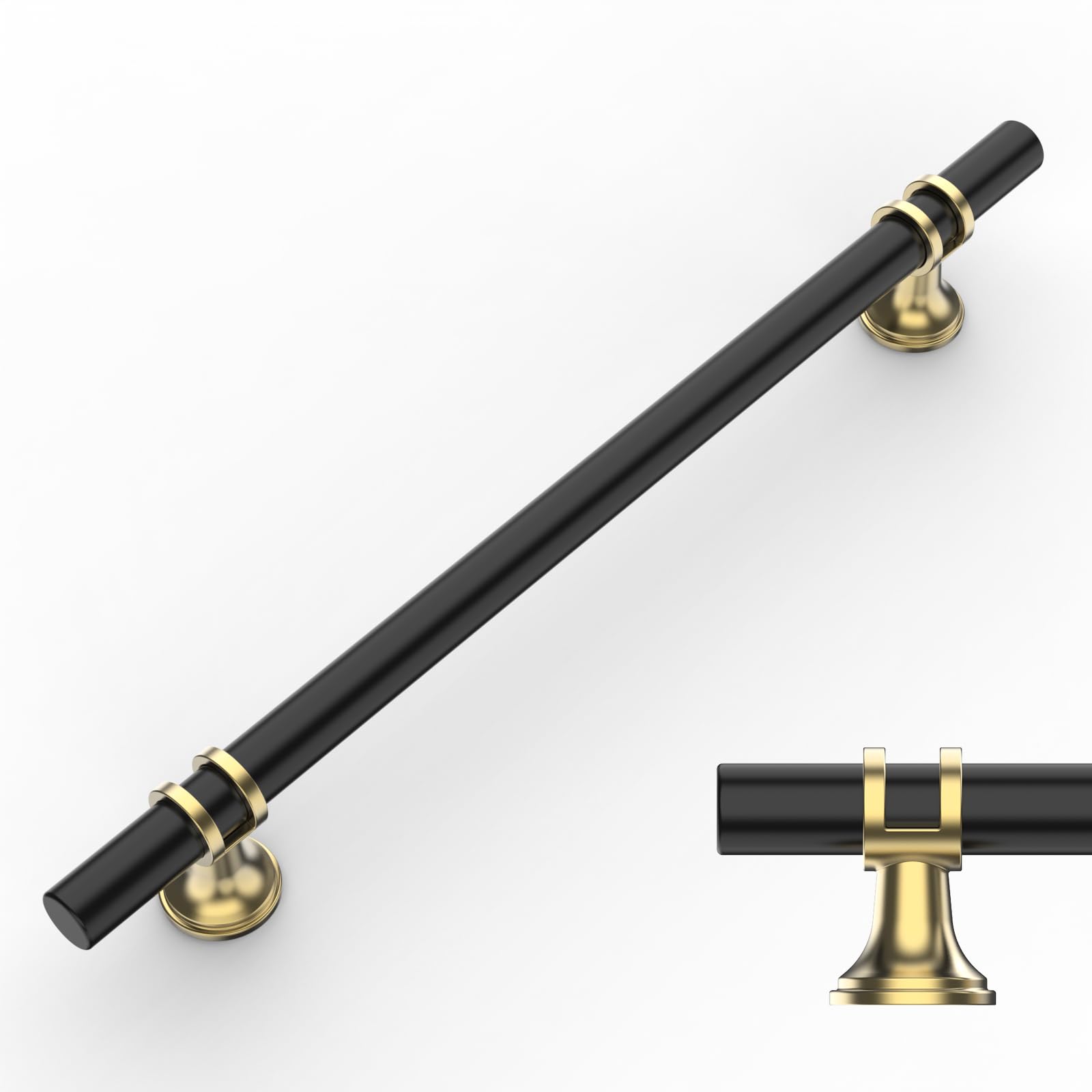 Amerdeco 10 Pack Black & Gold Cabinet Pulls 7.5 Inch(192MM) Hole Centers Kitchen Cabinet Handles Cabinets Hardware Drawer Pulls AM002 — image 1