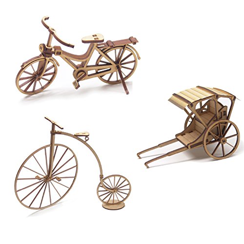 Mize 3D Wooden Puzzles Cardboard Paper Classic Bicycle Rickshaw Craft Riding Assembly Mechanical Puzzles - Thumbnail 4