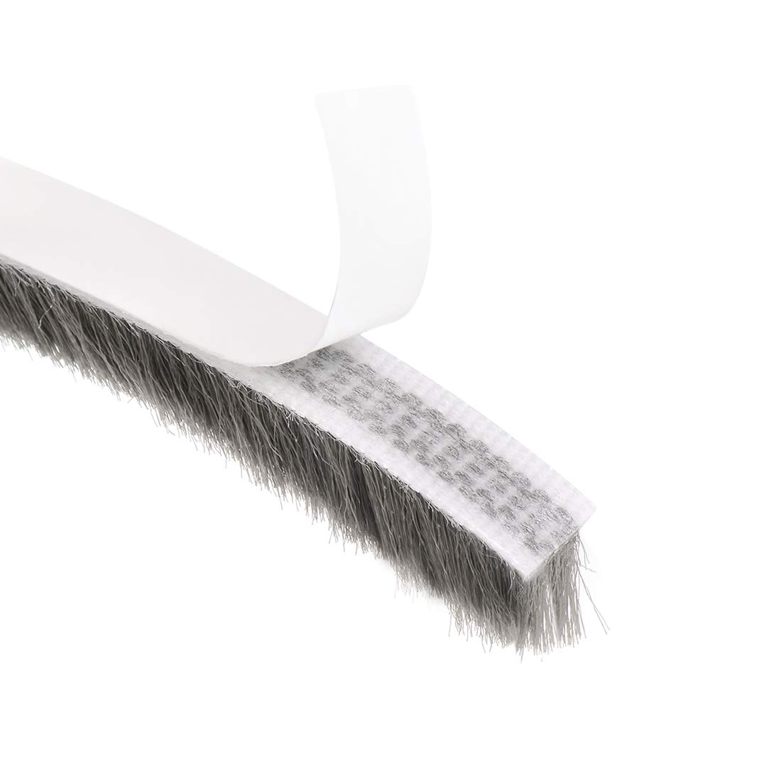sourcing map Brush Weather Stripping, Adhesive Felt Doors Seal Strip Weatherstrip Door Sweep Brush for Window 197Inch L X 0.35 Inch W (5000mm X 9mm) Gray
