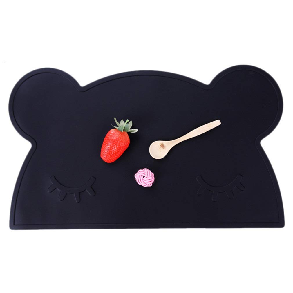 X-Labor Baby Children's Placemat Bear Silicone Waterproof Non-Slip Washable Baby Plate Place Mats 46 x 28 cm Black