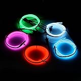 EL Wire, AUDEW 5 X 1 Metre Five Colors EL Wire Neon Light Glowing Strobing Light Waterproof LED Strip Electroluminescent Wire Kit for Party Xmas Indoor Outdoor Decoration
