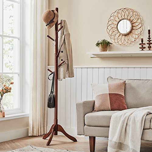 VASAGLE Coat Rack Freestanding, Wooden Coat Rack Stand with 8 Hooks