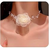 Boho Flower Pearl Choker Necklace for Floral Choker,Women Dainty Pearl Beaded Chain Collar Necklace Flower Necklace for Women Trendy Jewelry