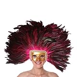 Large Carnival Costume Feather Headdress - Pink Halloween Mask Cosplay Party Hair Accessory