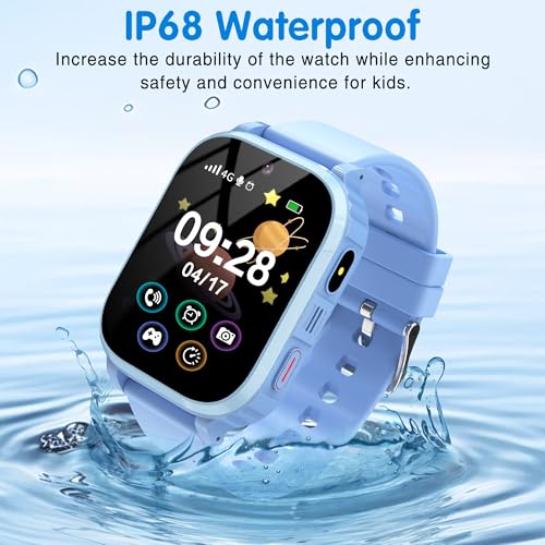 Smartwatch Bambini 4G con GPS e Videochiamate, Orologio Telefono per Bambini con SOS, Localizzazione in Tempo Reale, Modalità Scuola, Fotocamera, Giochi, Sveglia, Impermeabile IP68, Regalo 4-15 Anni