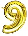 Big Number 9 Balloons Gold Mylar Foil Helium Balloons Birthday Party Decorations for Anniversary 9th Birthday Party