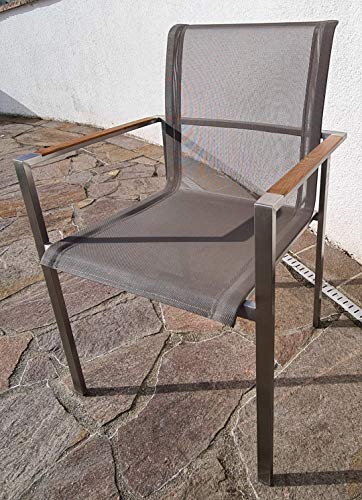 ALEOS. Gartengarnitur Edelstahl Batyline A-Grade Teak Holz Set Tisch 160x90 cm + 4 Sessel mit Batyline Bespannung Serie Kuba-BRAUN Gastroqualität – Bild 7