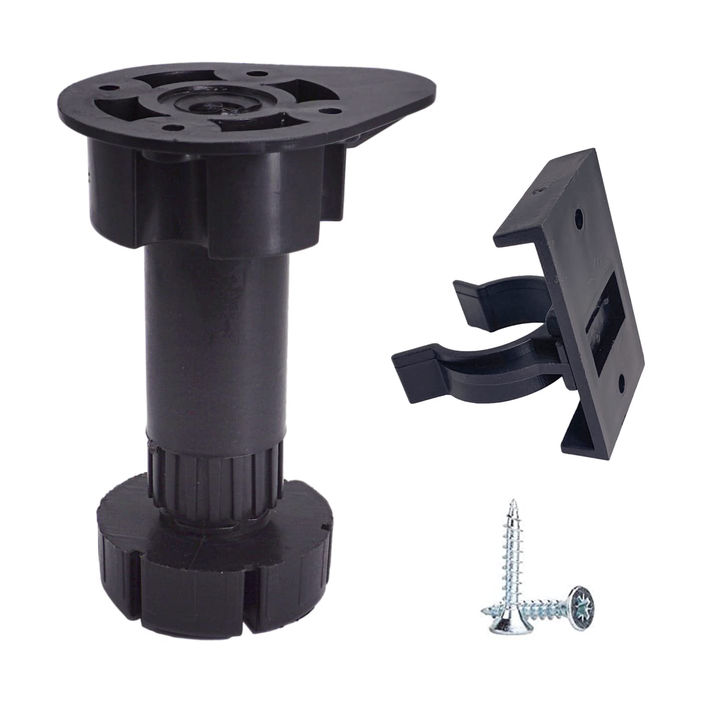 Diforma (Pack of 4 pcs) Black 10 cm Height Adjustable Plastic Furniture Legs With Clips, Kitchen Furniture Feet, Cabinet Leg, Screws Included (4)