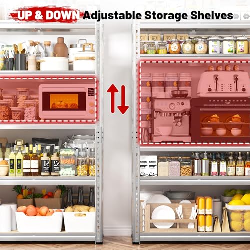 2020LBS Garage Shelving Heavy Duty 5 Tier Storage Shelves Adjustable Metal Shelving for Basement, Warehouse, Pantry, Closet, Kitchen, Easy Assembly, 90cm x 40cm x 180cm, Galvanized, White
