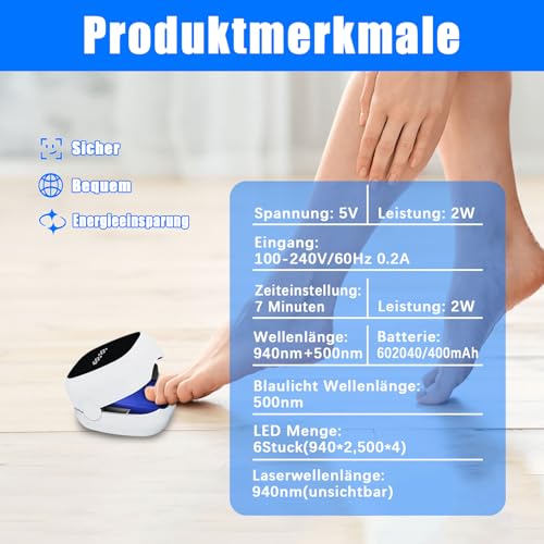 Laser Nail Fungus Fast Action High Efficiency - Cold Laser Therapy Treatment of Multiple Blue Comfortable Toes and Feet Infrared Therapy - Laser Nail Fungus