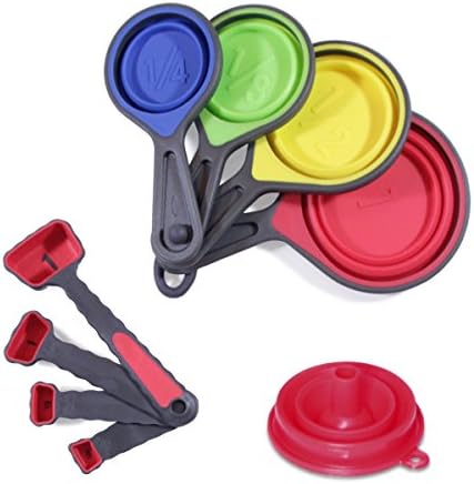 Measuring Cups and Spoons Set, 9 Pieces: 4 Collapsible Measuring Cups, 4 Red Measuring Spoons: Baking &amp; Cooking Measuring Utensils, + Bonus Collapsible Funnel. by Chefocity