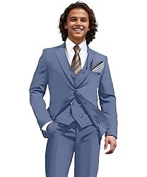 WOMS Men's 3 Piece Slim Fit Suit, Denim Blue
