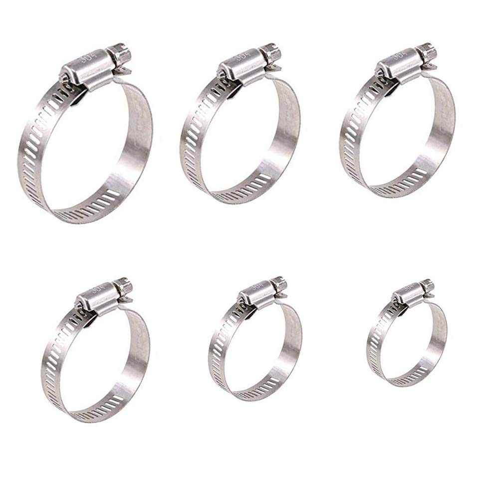 30 Pcs Hose Clips 304 Stainless Steel 6 Sized Hose Clamp Assorted 10-63mm Range Worm Drive Pipes Hose Clamps Clips